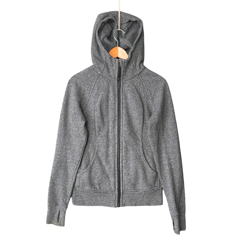 Lululemon Scuba Full Zip Hoodie Heathered Grey Slim Fit Thumbholes Size 4
